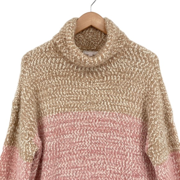 LC Lauren Conrad Sweater Womens XL Beige Pink Knit Turtleneck Slit Pullover - Picture 4 of 16